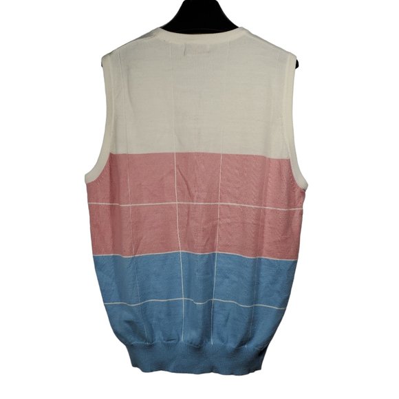 VTG 80s Bullet Golf Knit Sweater Vest Plaid Pastel Pink Blue White V-Neck - Picture 2 of 3